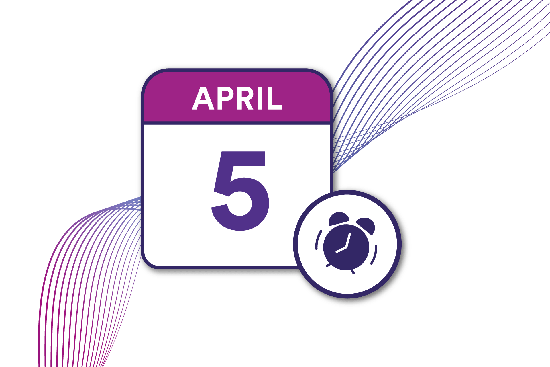Graphic showing calendar date 5th April with a clock icon